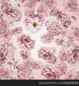 Falling or flying pastel pink flowers background or pattern