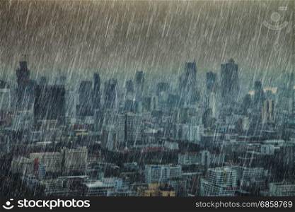 falling rain in Bangkok city, Thailand