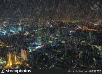 falling rain in Bangkok city, Thailand