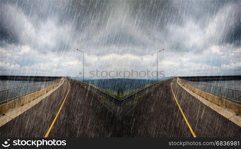 falling rain in cross road spliting in two way