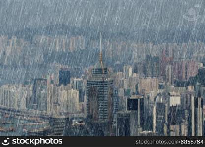 falling rain in Hong Kong city, China