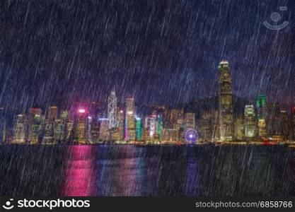 falling rain in victoria harbour, Hong Kong city