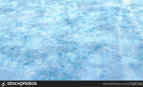 Falling Snow on ice surface background concept Christmas, happy new year, animation 3D rendering