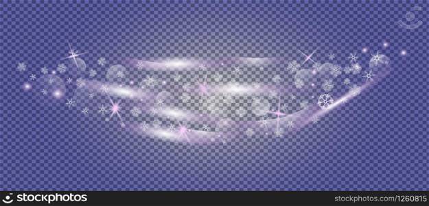 Falling snow overlay banner vector. Violet snowflakes and sparkles are flowing on transparent background. Purple snowballs for xmas and New year greeting cards. Falling snow overlay banner vector. Violet snowflakes and sparkles are flowing on transparent background. Purple snowballs for xmas and New year greeting cards, posters.