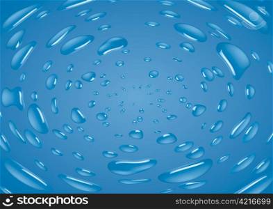 Falling Water droplets on the blue background