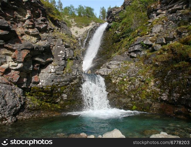 Falls in mountains. Russia, Hibini