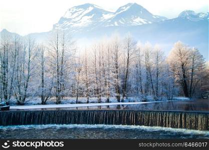 Falls in the winter. Picturesque scenery of winter. winter mountains. Norway