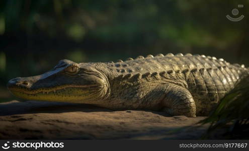 False Gharial have sunbathing near its pond  Illustration Generative AI
