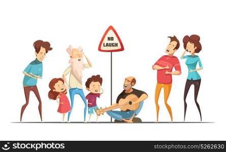 Families Friends Hilarious Moments Cartoon Illustration. Hilarious funny family life moments with singing and laughing friends retro cartoon comic situation vector illustration