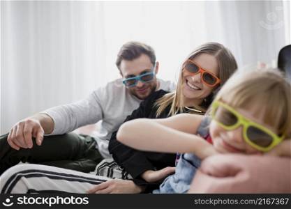 family 3d glasses looking camera