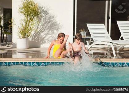 Family and outdoor swimming pool