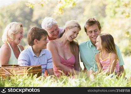 Family at a picnic smiling