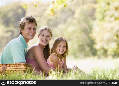 Family at park having a picnic and smiling