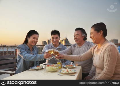 Family barbeque party, toast