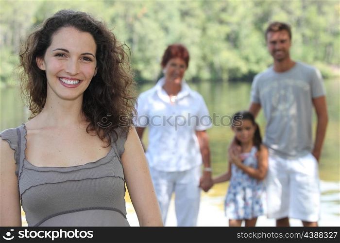 Family by the lake
