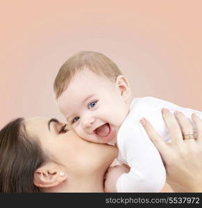 family, child and happiness concept - happy mother with baby