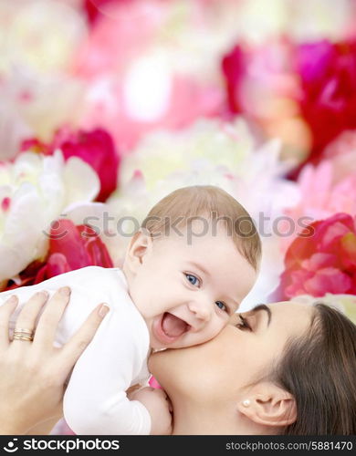 family, child and happiness concept - happy mother with baby