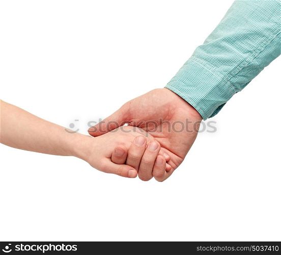 family, childhood, fatherhood and people concept - happy father and child holding hands. happy father and child holding hands