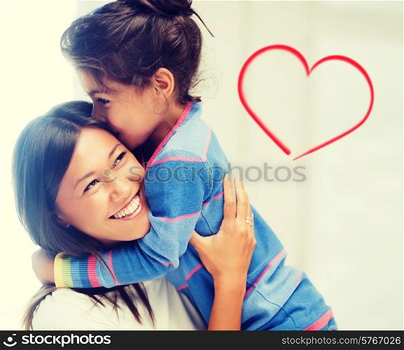 family, children and happy people concept - hugging mother and daughter
