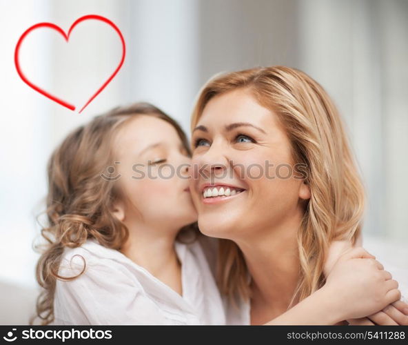 family, children and love concept - hugging mother and daughter