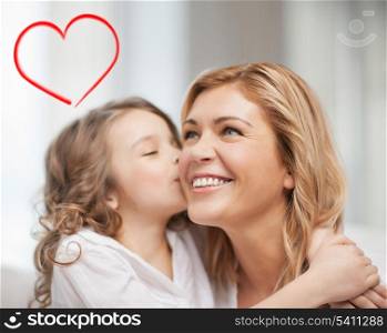 family, children and love concept - hugging mother and daughter