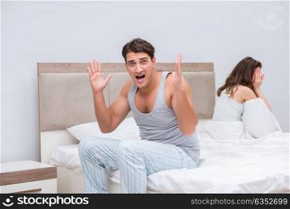 Family conflict with wife and husband in bed