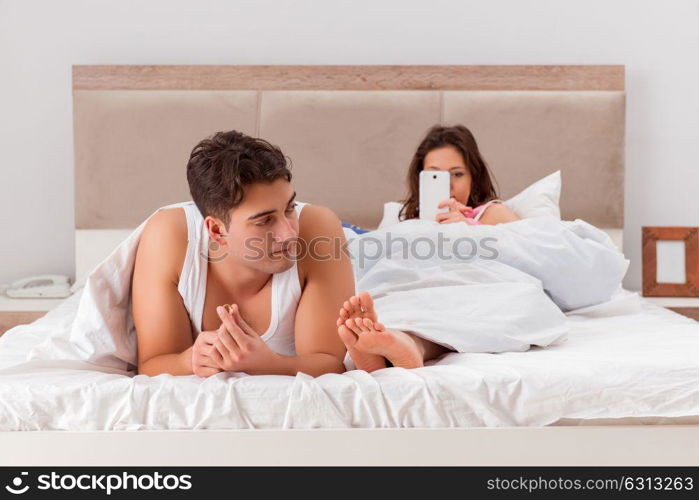 Family conflict with wife husband in bed