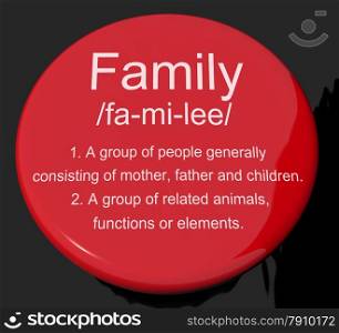 Family Definition Button Showing Mom Dad And Kids Unity. Family Definition Button Shows Mom Dad And Kids Unity