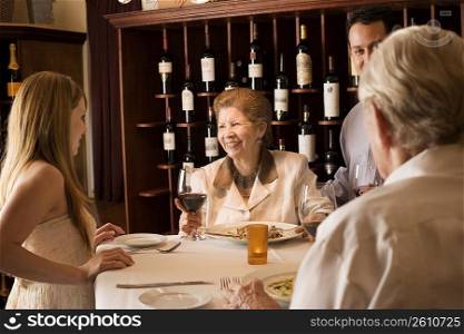 Family dining in restaurant