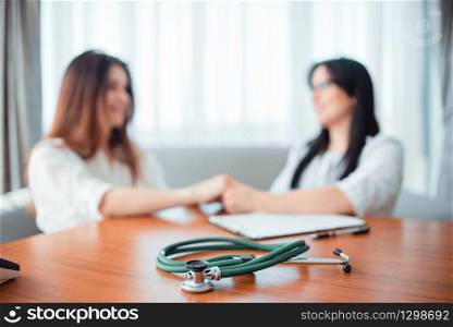 Family doctor examination, wife takes cosultation with specialist. Professional health care. Family doctor examination, wife takes cosultation