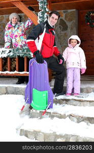 Family enjoying their winter holiday