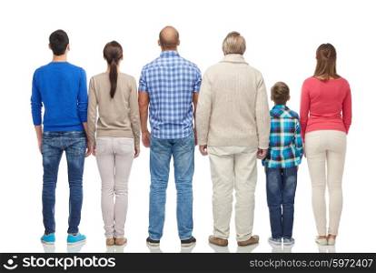 family, gender, generation and people concept - group of men, women and boy from back