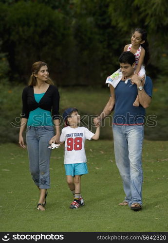 Family going for a walk