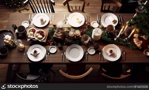Family Holiday Dinner. Illustration AI Generative 