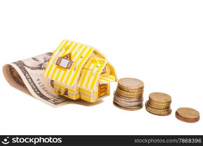 Family House with Dollars and Euro coins