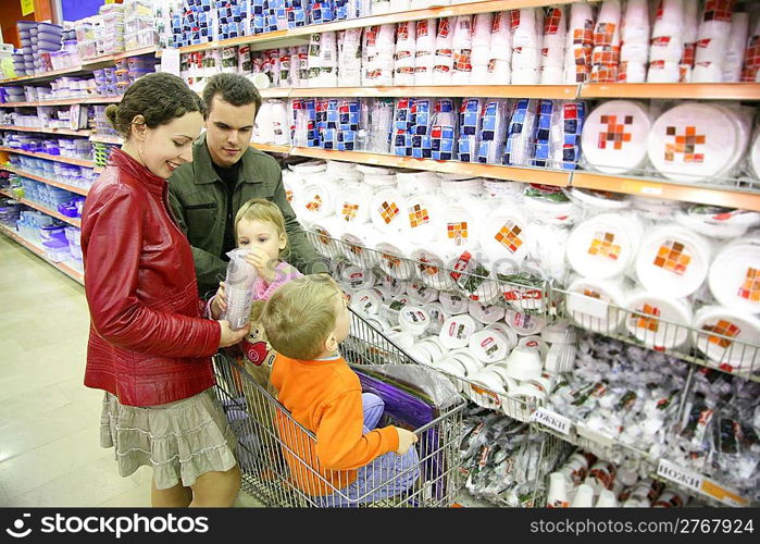 family in houseware shop