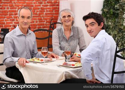 Family meal out in a restaurant