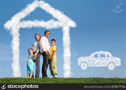 family of four dreams about house and car, collage