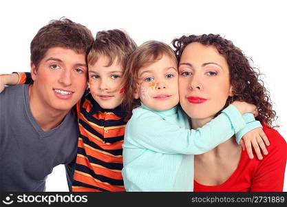 family of four with drawings on children&acute;s faces