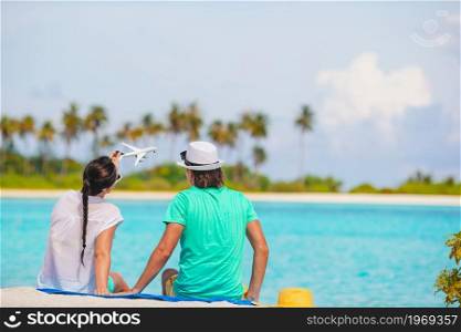 Family of two on the beach. picture of happy couple in sunglasses on the beach