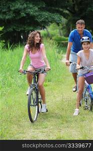 Family on a bicycle ride