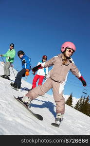 Family On Ski Holiday In Mountains