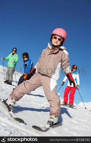 Family On Ski Holiday In Mountains