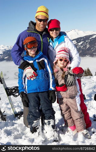 Family On Ski Holiday In Mountains