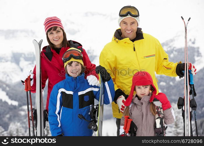 Family On Ski Holiday In Mountains