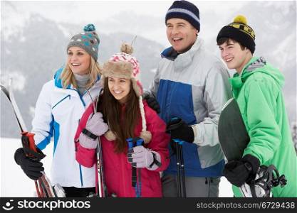 Family On Ski Holiday In Mountains