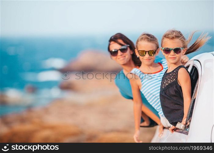 Family on vacation. Summer holiday and car travel concept. Family on vacation travel by car. Summer holiday and car travel concept