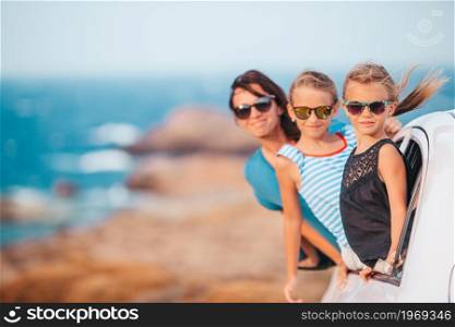 Family on vacation. Summer holiday and car travel concept. Family on vacation travel by car. Summer holiday and car travel concept
