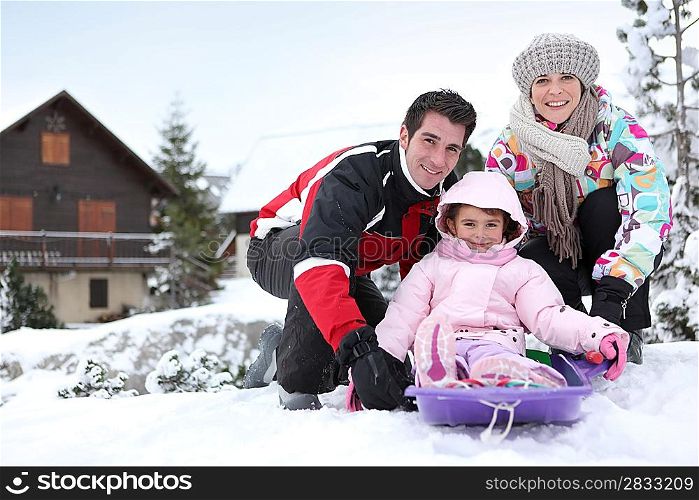 Family on winter holiday