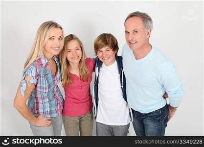 Family portrait standing on white background